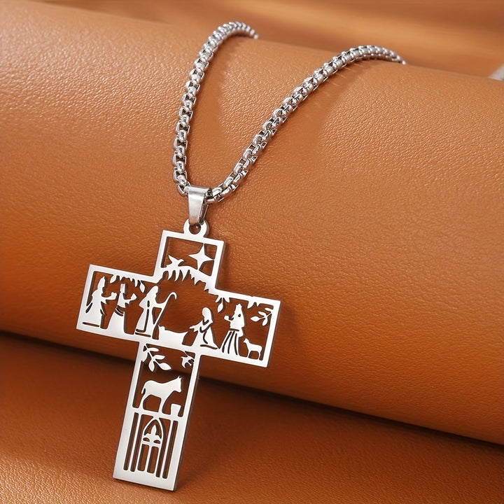 Cross with Nativity Cutout Necklace: Timeless Faith Symbol for Christmas