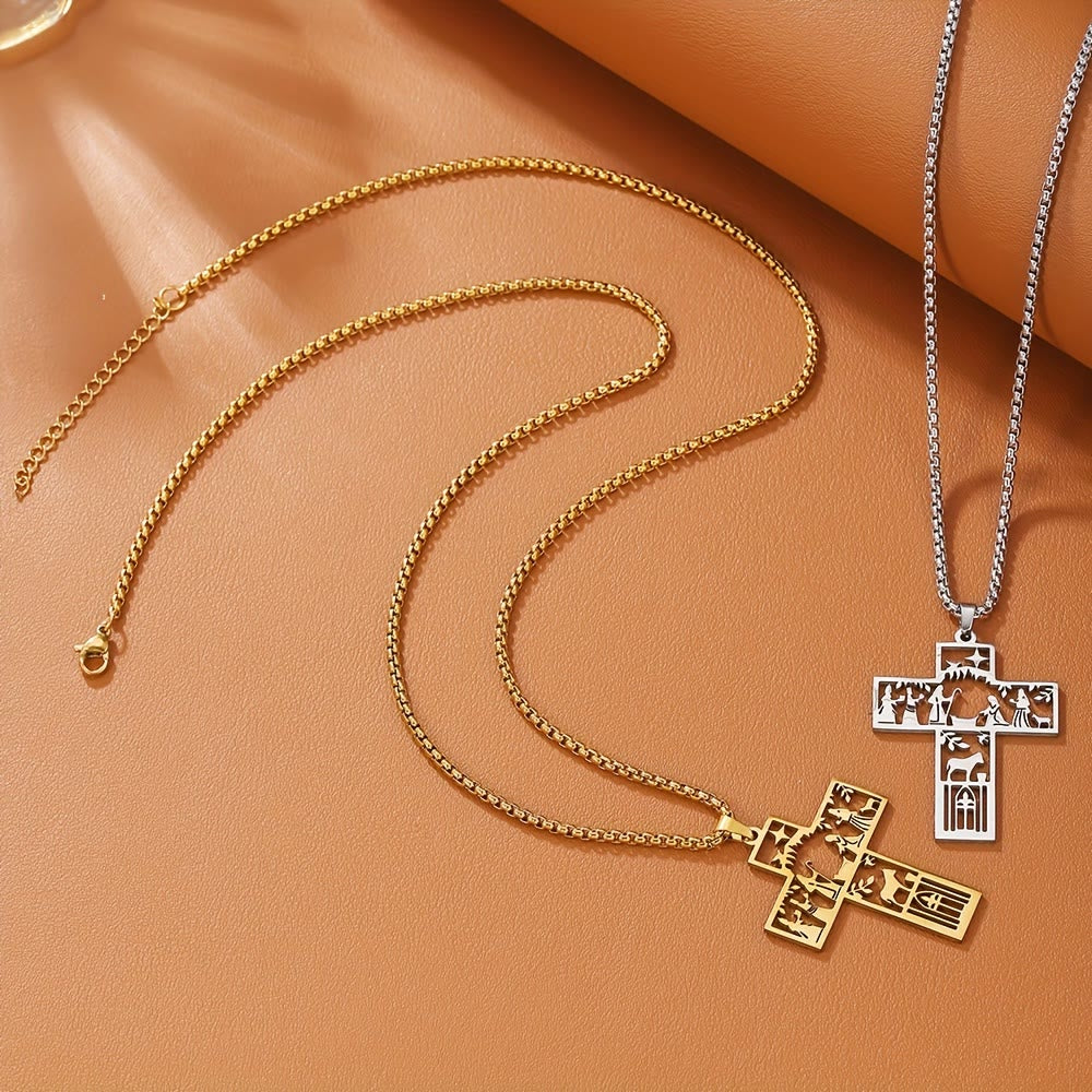 Cross with Nativity Cutout Necklace: Timeless Faith Symbol for Christmas