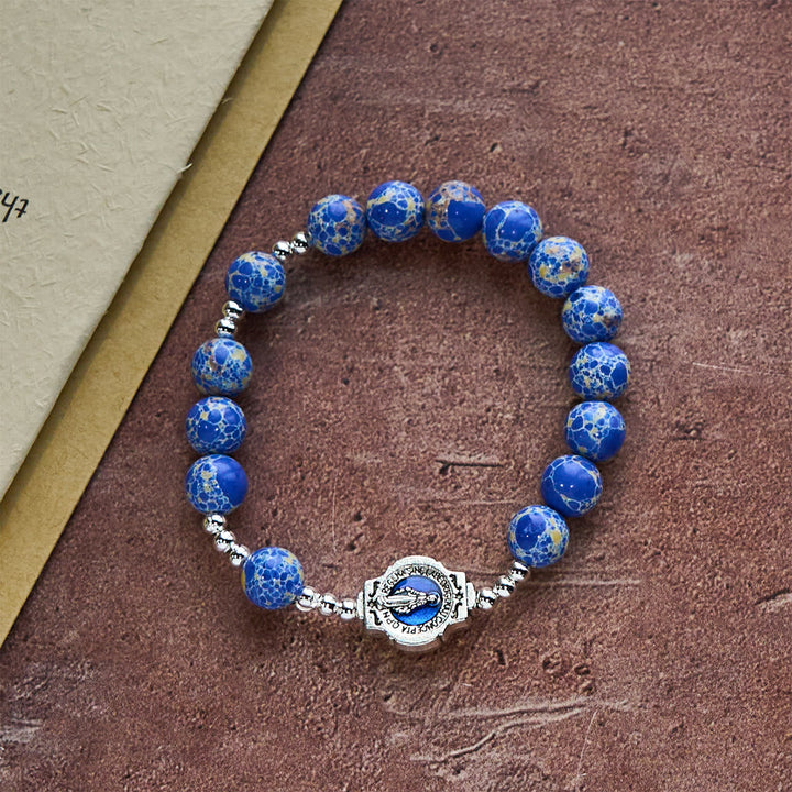 Royal Blue-Tone Stone Beads One Decade Rosary, Bracelet: Grace Guided by Mary's Hand