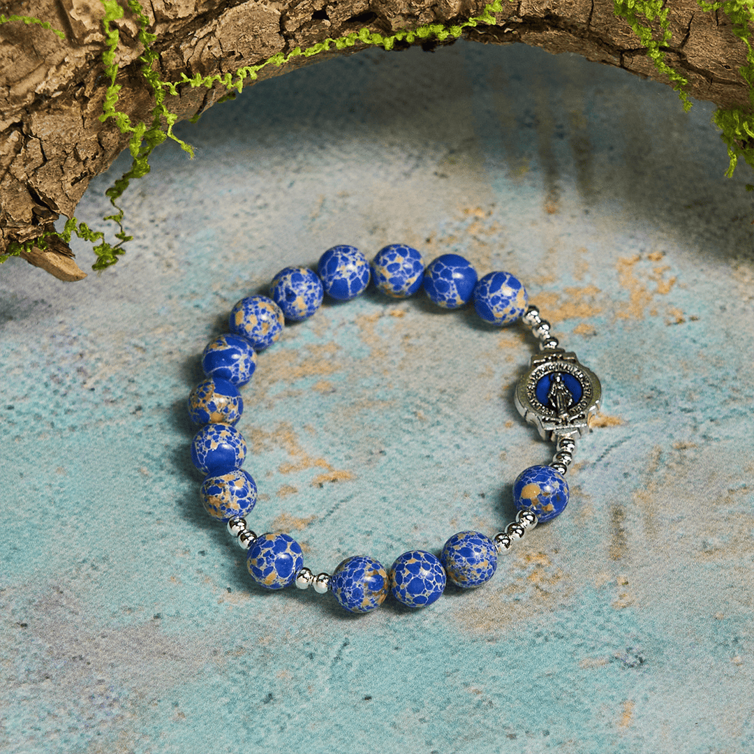 Blue Imperial Stone Marian Bracelet: A Token of Prayer and Peace