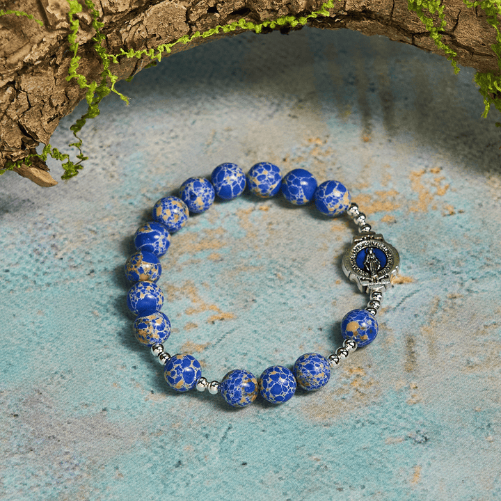 Blue Imperial Stone Marian Bracelet: A Token of Prayer and Peace