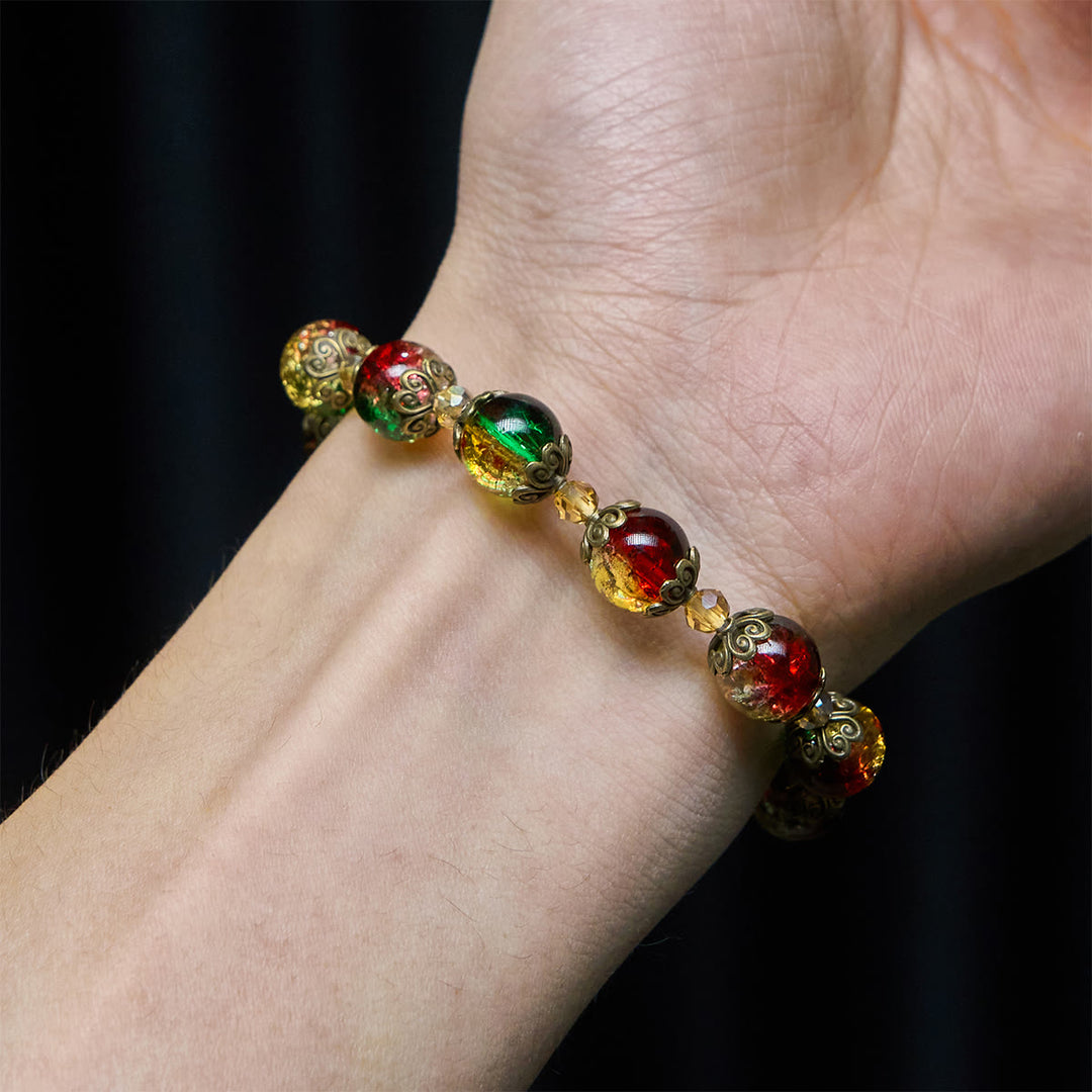 Christmas Glory Red-Green-Gold Glass Bead Bracelet: Faith That Shines