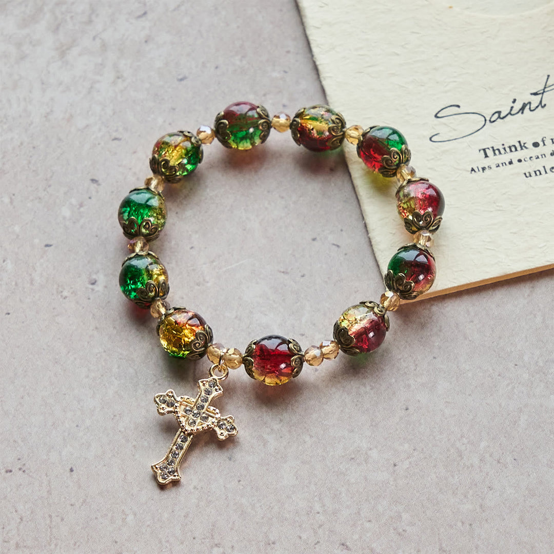 Christmas Glory Red-Green-Gold Glass Bead Bracelet: Faith That Shines