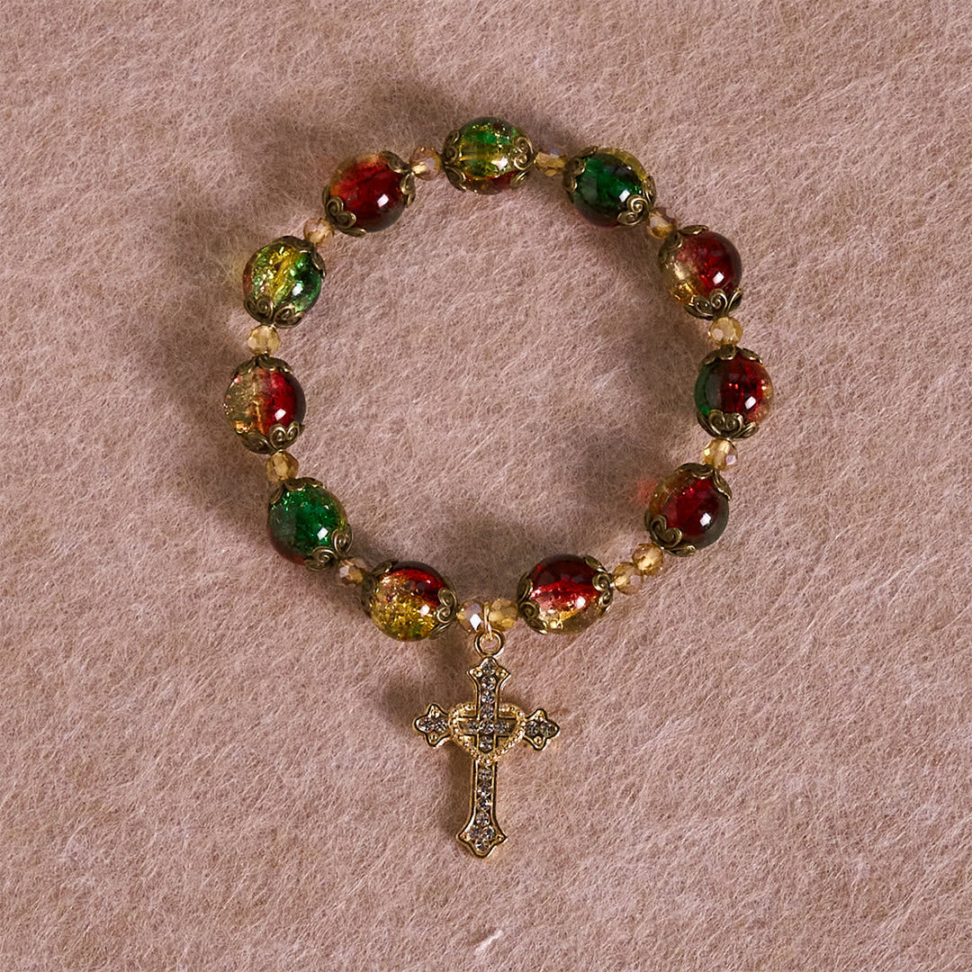 Christmas Glory Red-Green-Gold Glass Bead Bracelet: Faith That Shines