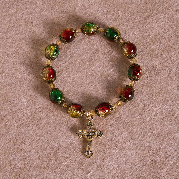 Christmas Glory Red-Green-Gold Glass Bead Bracelet: Faith That Shines