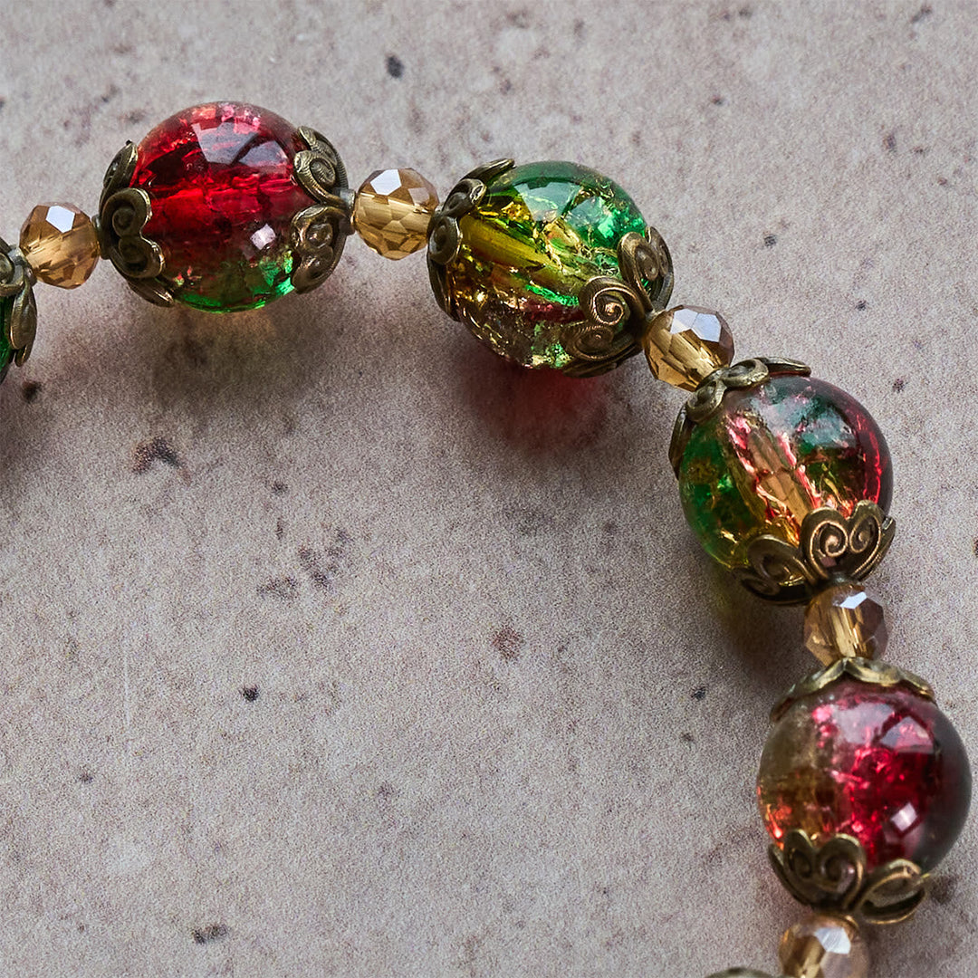 Christmas Glory Red-Green-Gold Glass Bead Bracelet: Faith That Shines