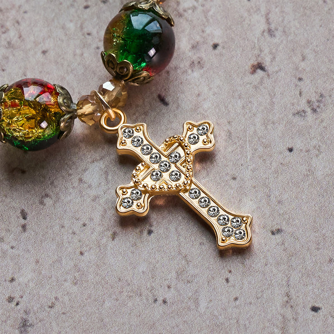 Christmas Glory Red-Green-Gold Glass Bead Bracelet: Faith That Shines