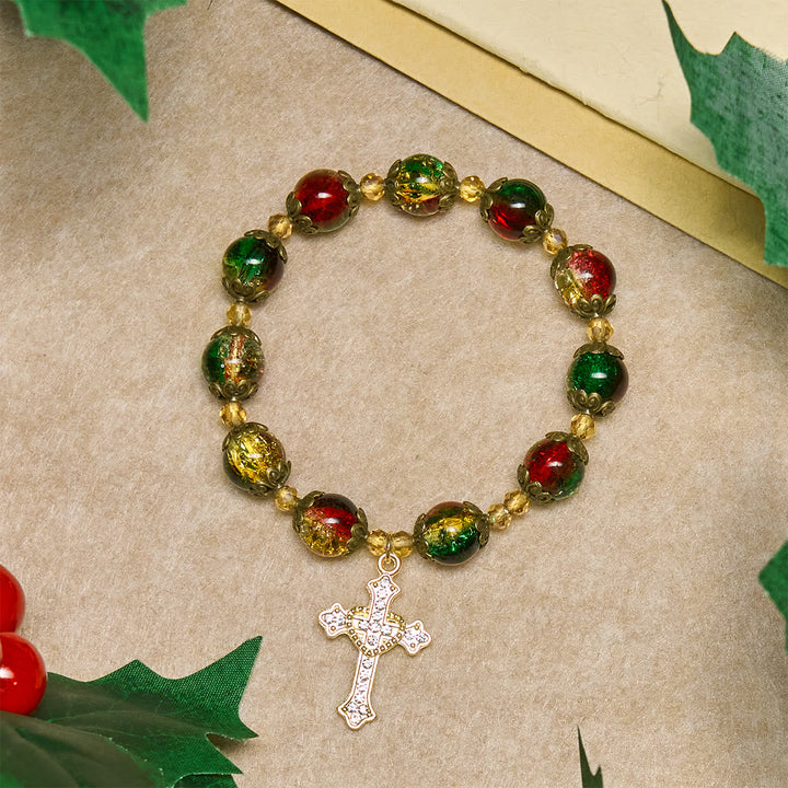 Christmas Glory Red-Green-Gold Glass Bead Bracelet: Faith That Shines
