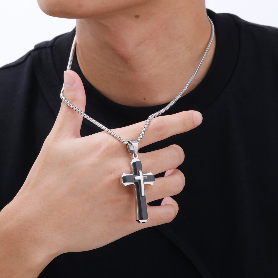 4-Colored Cross Guardian Pendant Necklace: Faith & Protection for Daily Life
