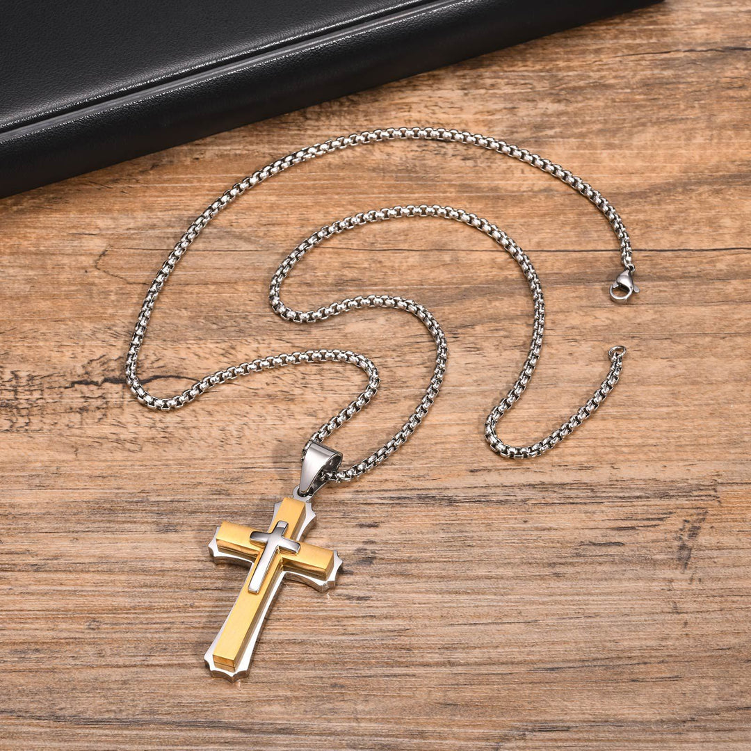 4-Colored Cross Guardian Pendant Necklace: Faith & Protection for Daily Life