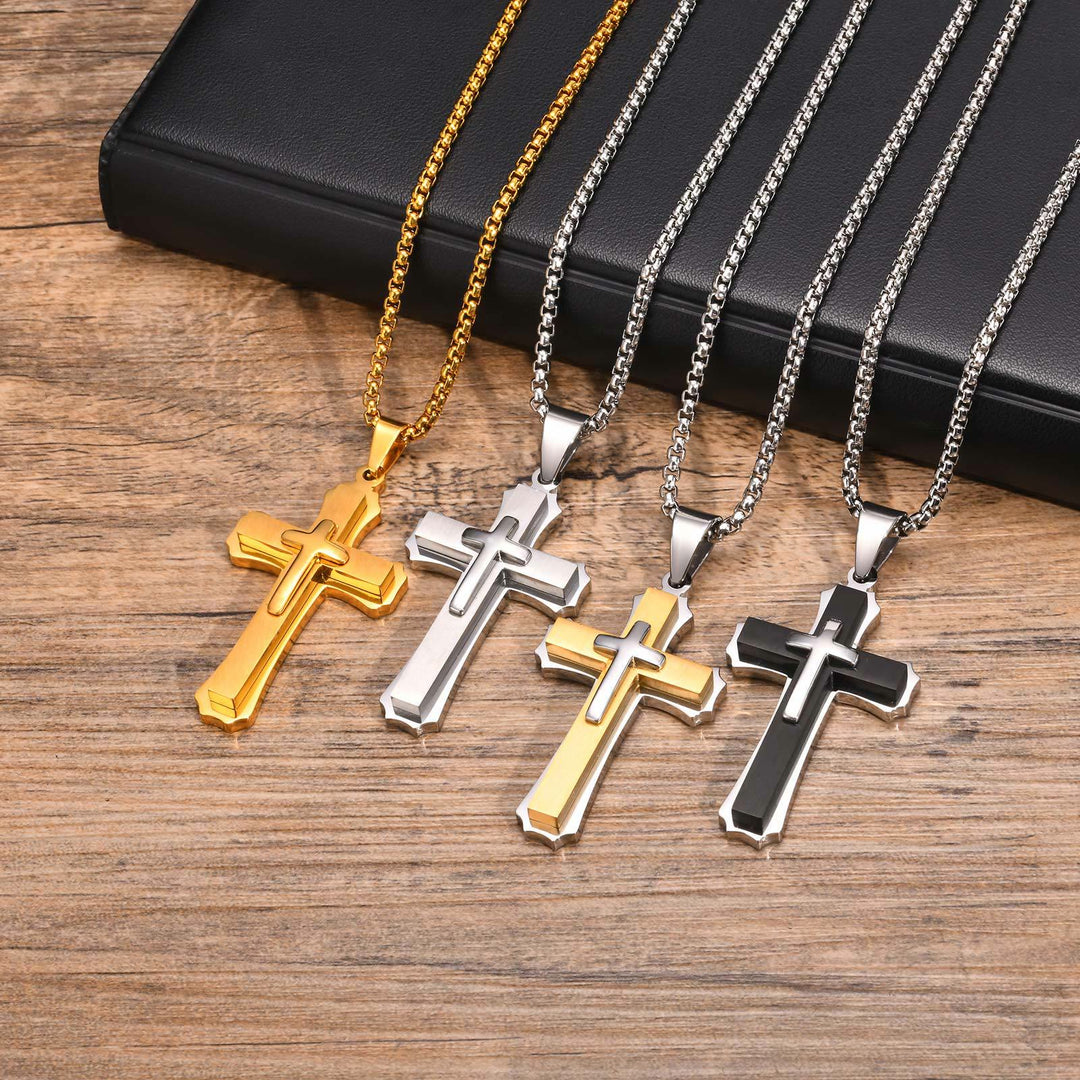 4-Colored Cross Guardian Pendant Necklace: Faith & Protection for Daily Life