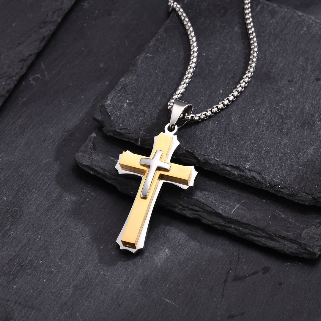 4-Colored Cross Guardian Pendant Necklace: Faith & Protection for Daily Life