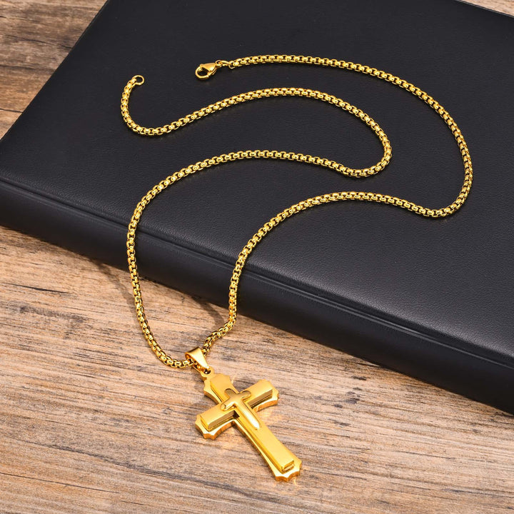 4-Colored Cross Guardian Pendant Necklace: Faith & Protection for Daily Life