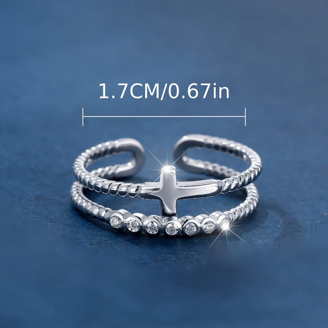 Dual-Band Cross Ring: Zircon Sparkle & Faith Devotion for Daily Wear