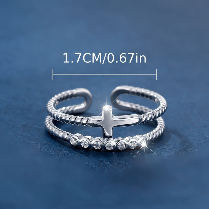 Dual-Band Cross Ring: Zircon Sparkle & Faith Devotion for Daily Wear