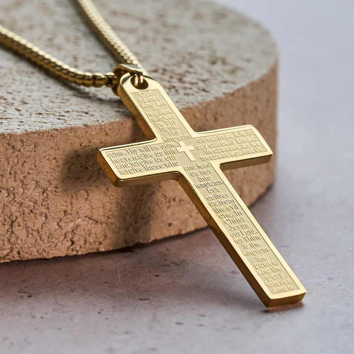 Stainless Steel Lord's Prayer Pendant Cross Necklace