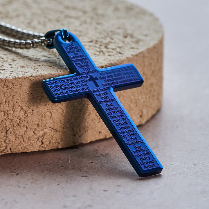 Stainless Steel Lord's Prayer Pendant Cross Necklace