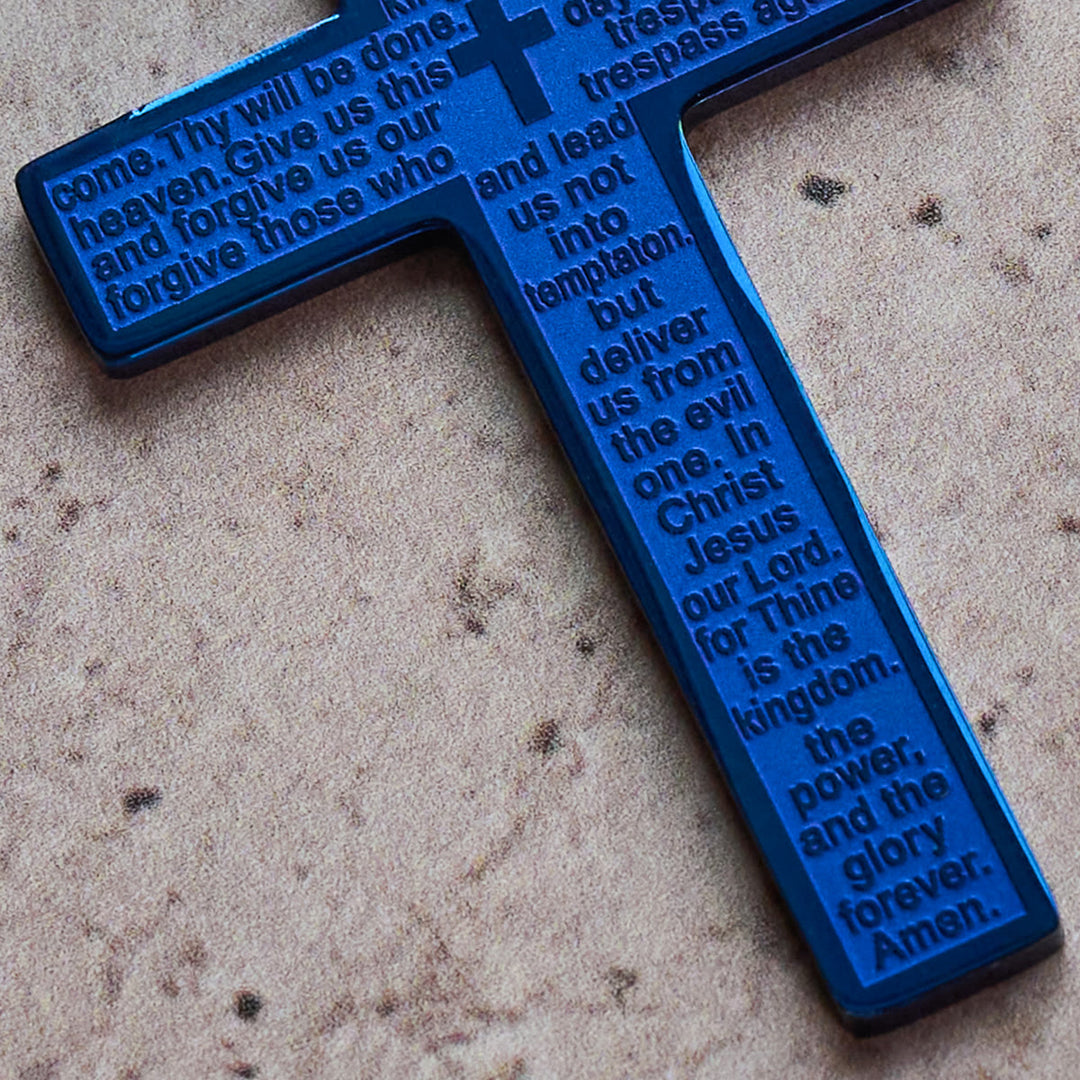 Stainless Steel Lord's Prayer Pendant Cross Necklace