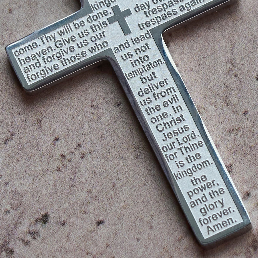 Stainless Steel Lord's Prayer Pendant Cross Necklace