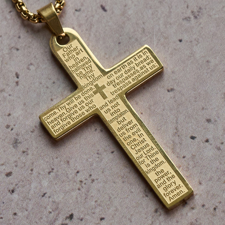 Stainless Steel Lord's Prayer Pendant Cross Necklace