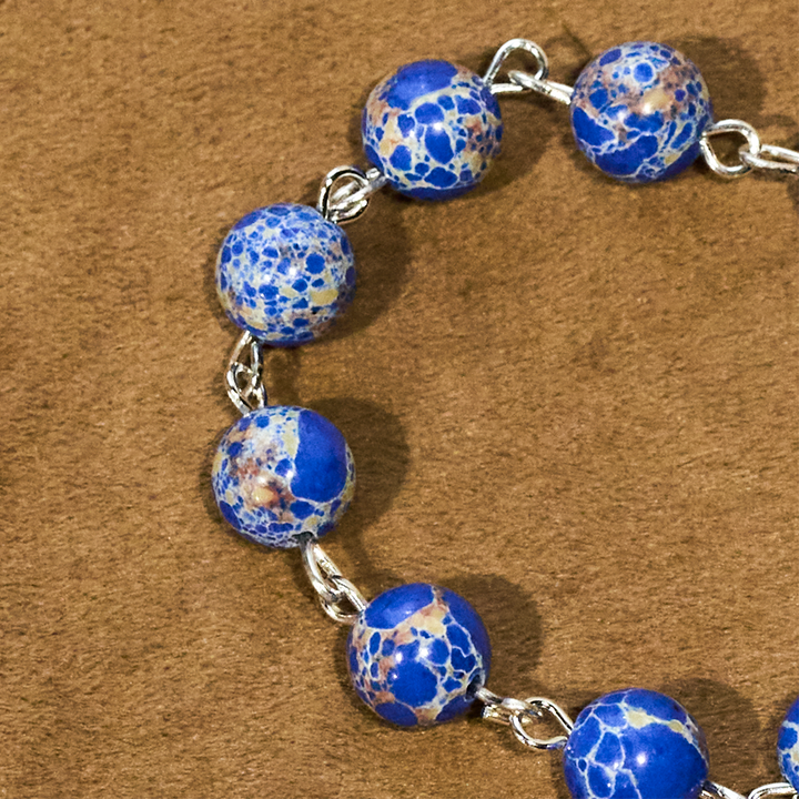 Royal Blue-Tone Stone Beads One Decade Rosary, Bracelet: Grace Guided by Mary's Hand