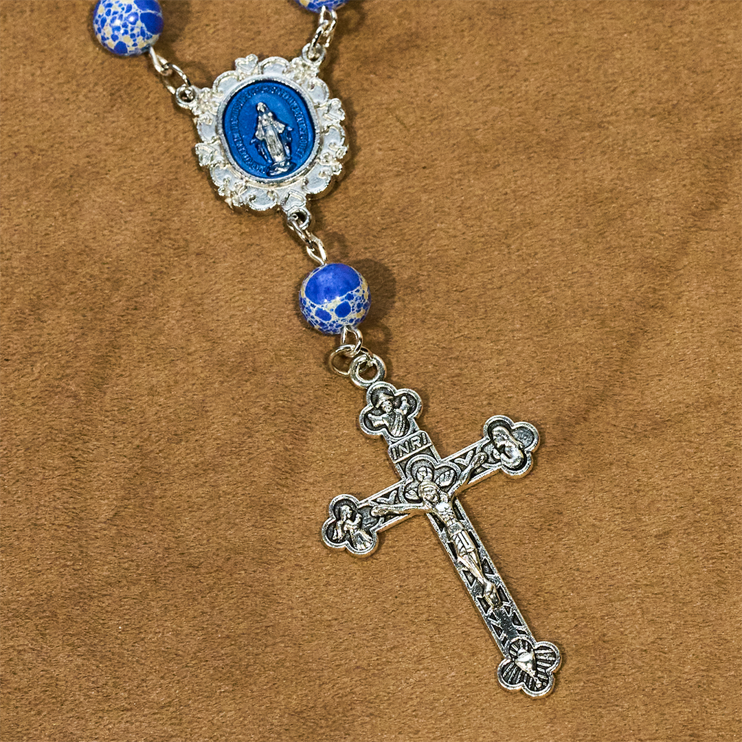 Royal Blue-Tone Stone Beads One Decade Rosary, Bracelet: Grace Guided by Mary's Hand