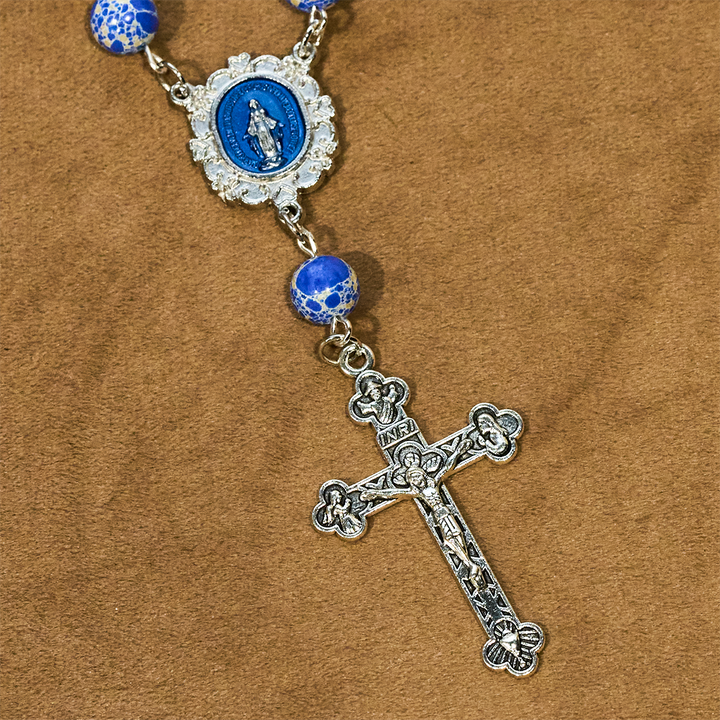 Royal Blue-Tone Stone Beads One Decade Rosary, Bracelet: Grace Guided by Mary's Hand