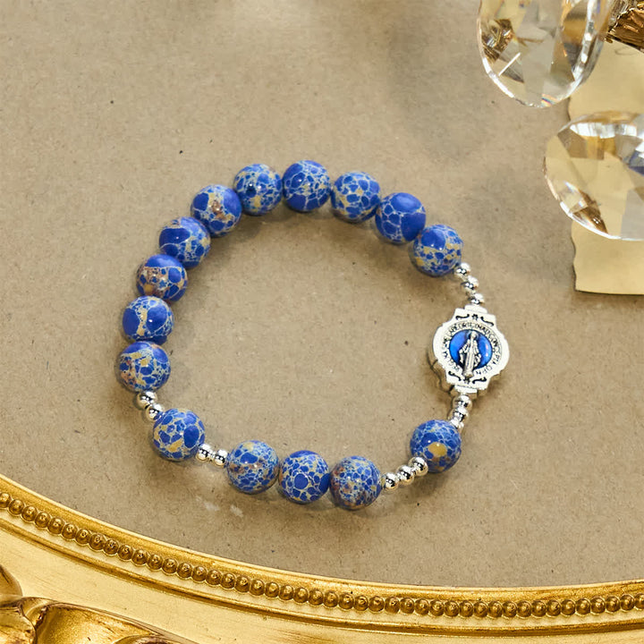 Blue Imperial Stone Marian Bracelet: A Token of Prayer and Peace