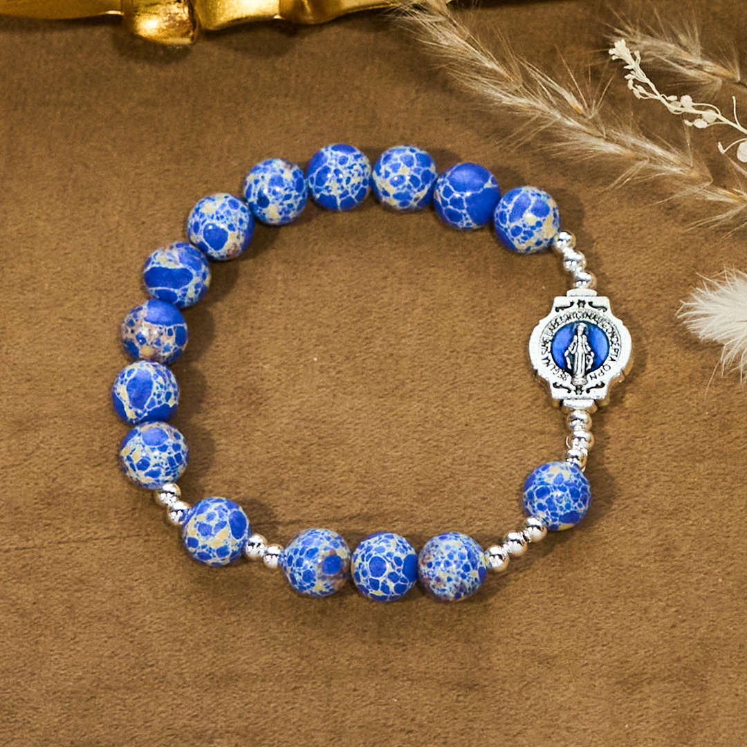 Blue Imperial Stone Marian Bracelet: A Token of Prayer and Peace