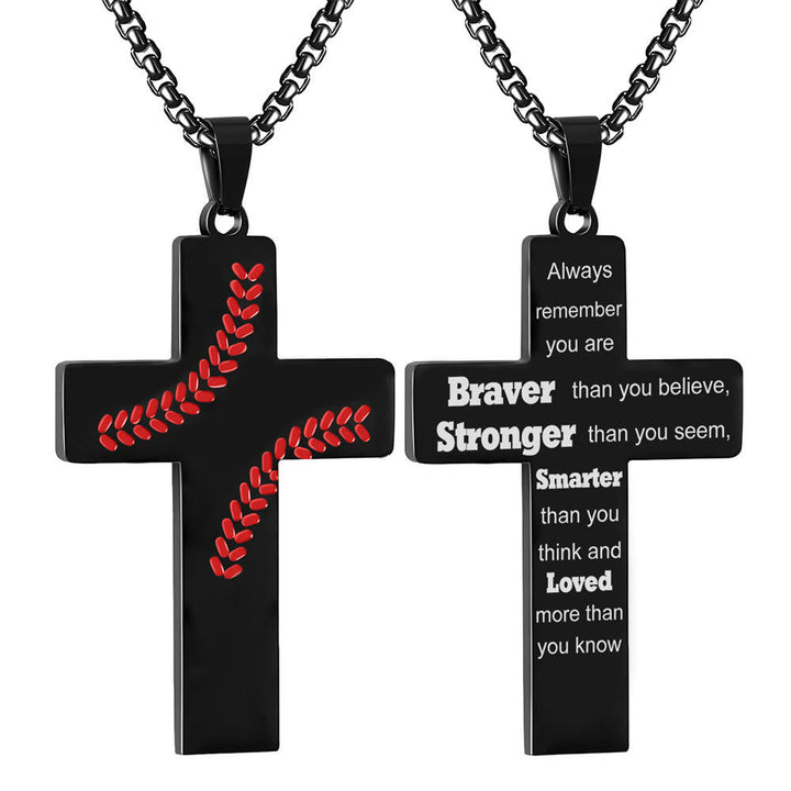 Baseball Stitch Cross Necklace: Athletic Devotion & Inspirational Quote