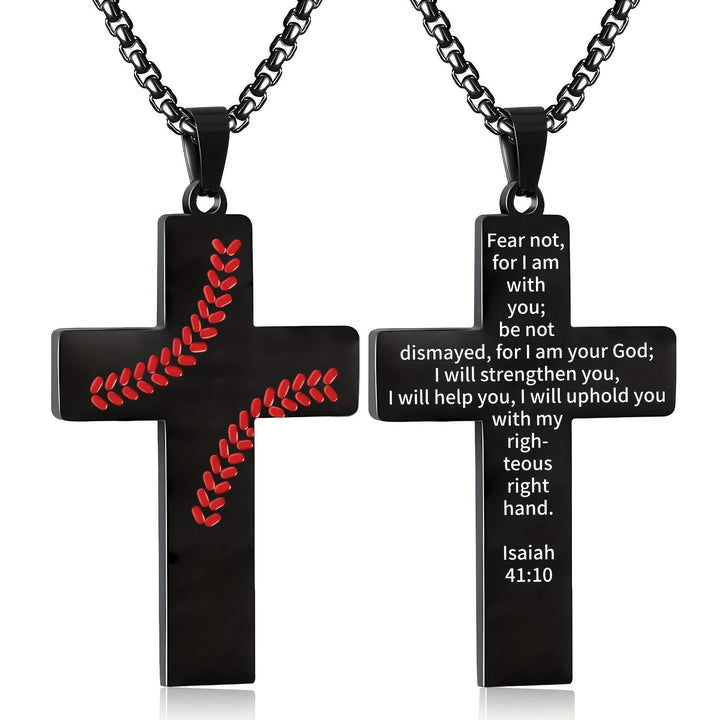 Baseball Stitch Cross Necklace: Athletic Devotion & Inspirational Quote