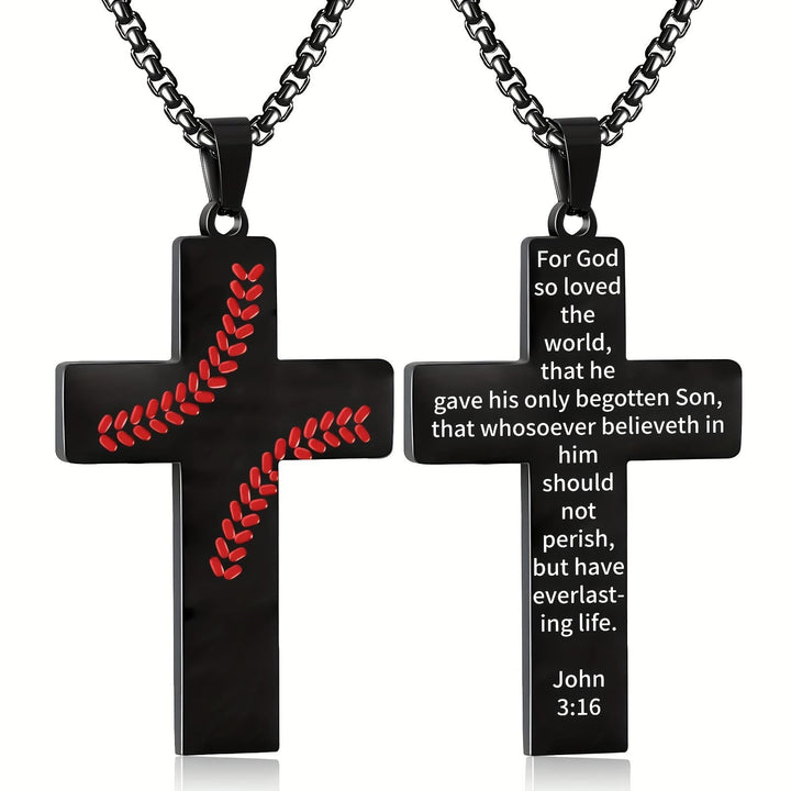 Baseball Stitch Cross Necklace: Athletic Devotion & Inspirational Quote