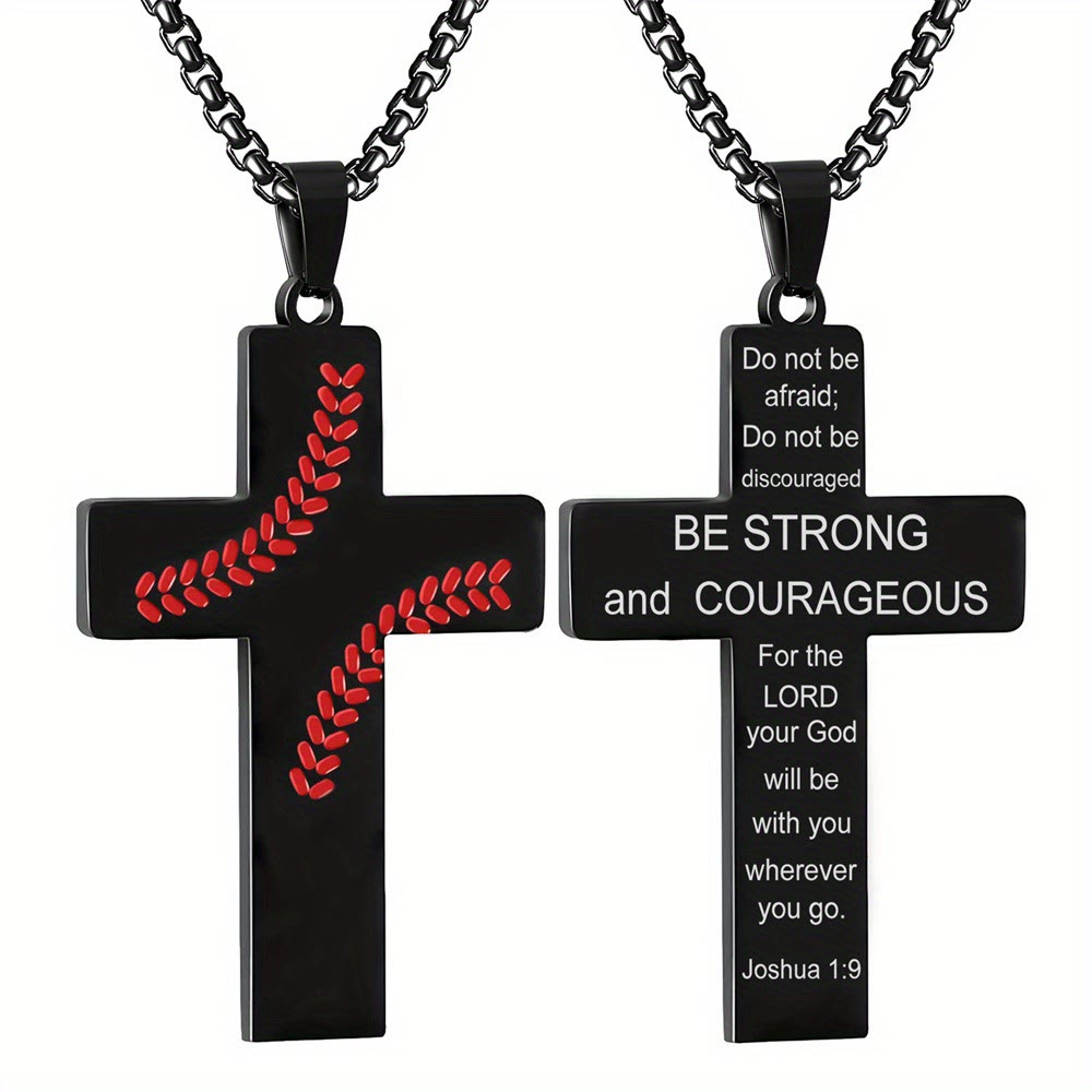 Baseball Stitch Cross Necklace: Athletic Devotion & Inspirational Quote