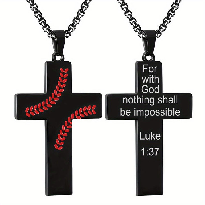 Baseball Stitch Cross Necklace: Athletic Devotion & Inspirational Quote