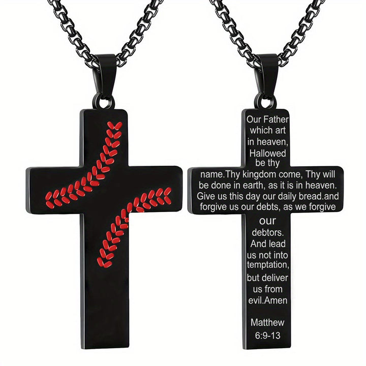 Baseball Stitch Cross Necklace: Athletic Devotion & Inspirational Quote