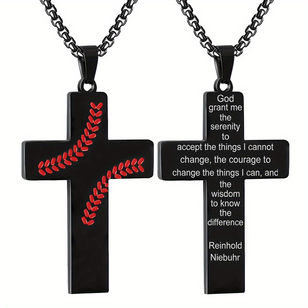Baseball Stitch Cross Necklace: Athletic Devotion & Inspirational Quote