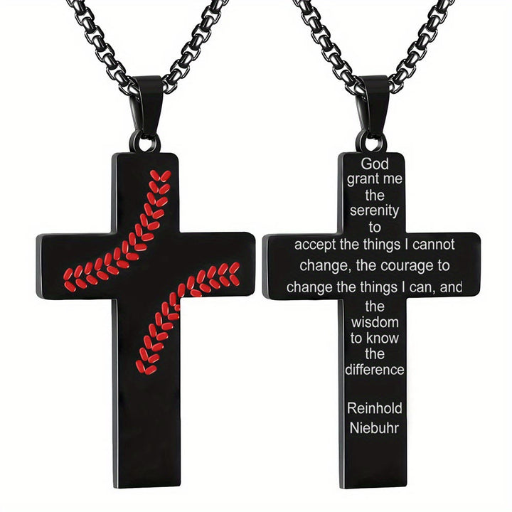 Baseball Stitch Cross Necklace: Athletic Devotion & Inspirational Quote