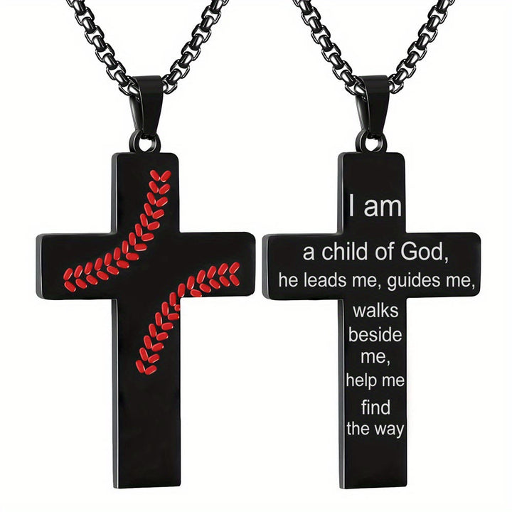 Baseball Stitch Cross Necklace: Athletic Devotion & Inspirational Quote