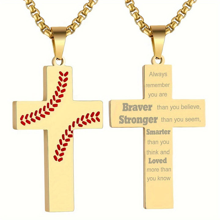 Baseball Stitch Cross Necklace: Athletic Devotion & Inspirational Quote