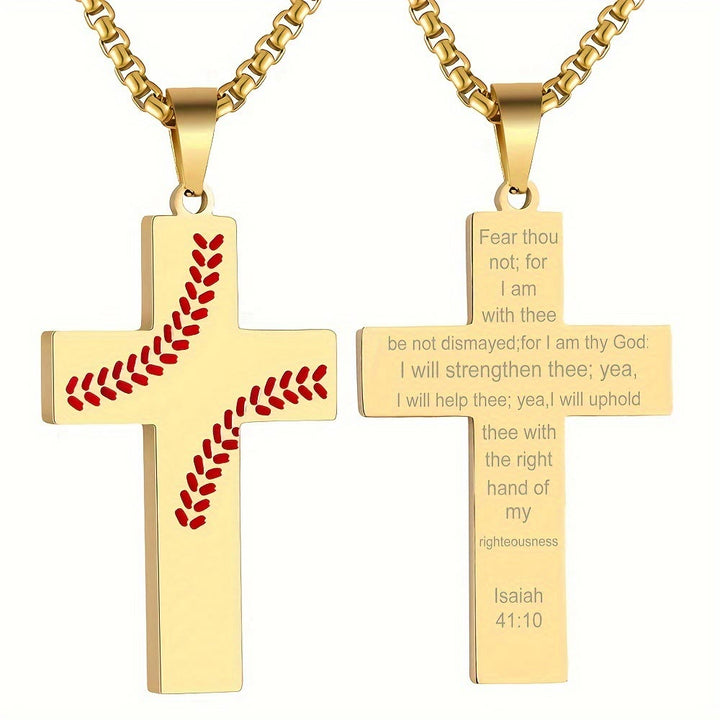 Baseball Stitch Cross Necklace: Athletic Devotion & Inspirational Quote