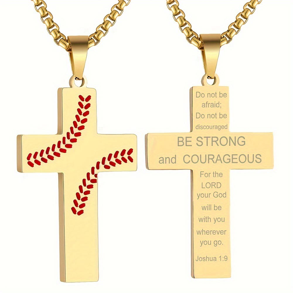 Baseball Stitch Cross Necklace: Athletic Devotion & Inspirational Quote