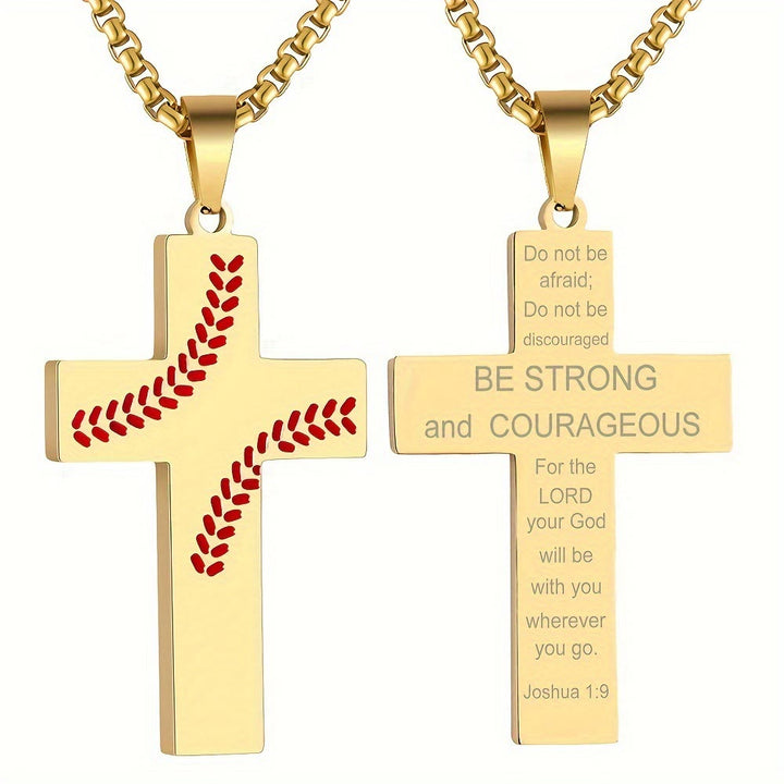 Baseball Stitch Cross Necklace: Athletic Devotion & Inspirational Quote