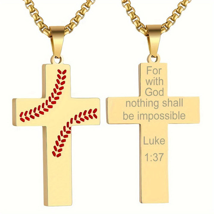 Baseball Stitch Cross Necklace: Athletic Devotion & Inspirational Quote