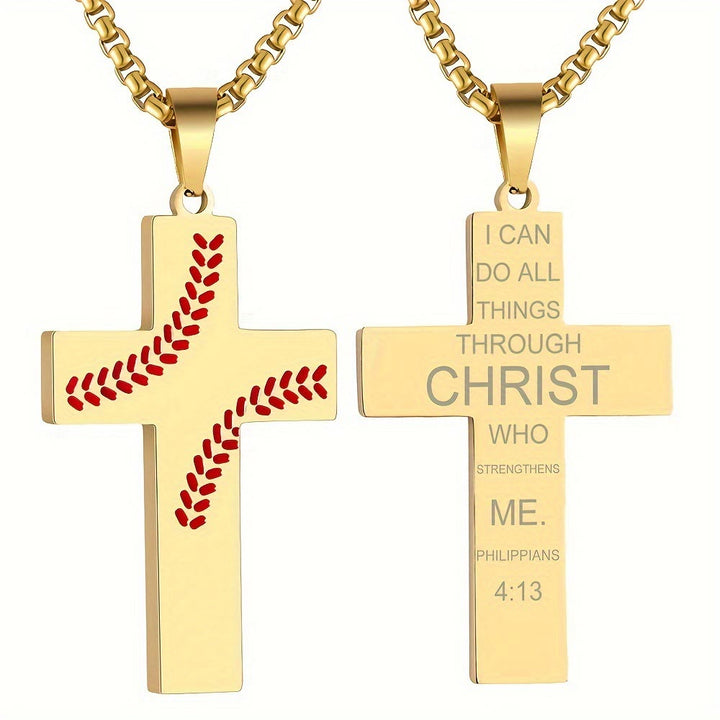 Baseball Stitch Cross Necklace: Athletic Devotion & Inspirational Quote