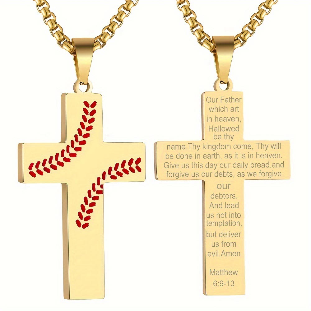 Baseball Stitch Cross Necklace: Athletic Devotion & Inspirational Quote