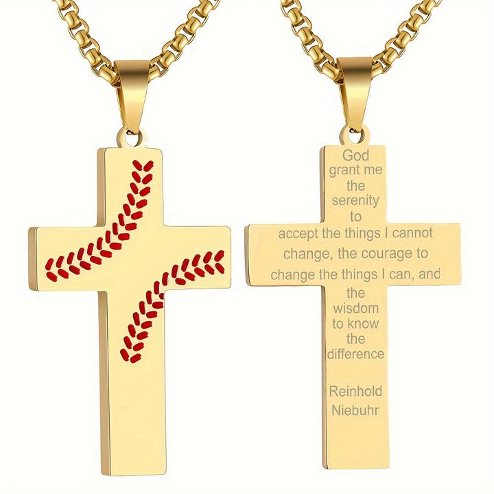 Baseball Stitch Cross Necklace: Athletic Devotion & Inspirational Quote