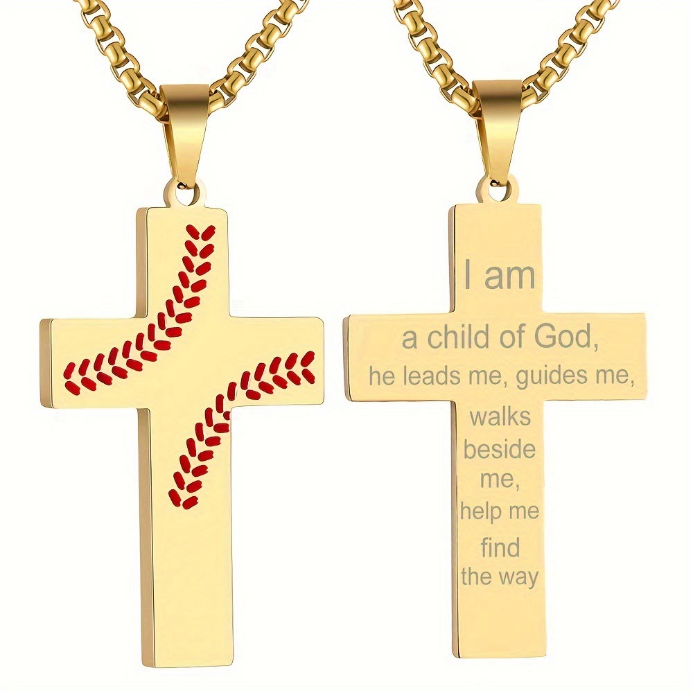 Baseball Stitch Cross Necklace: Athletic Devotion & Inspirational Quote