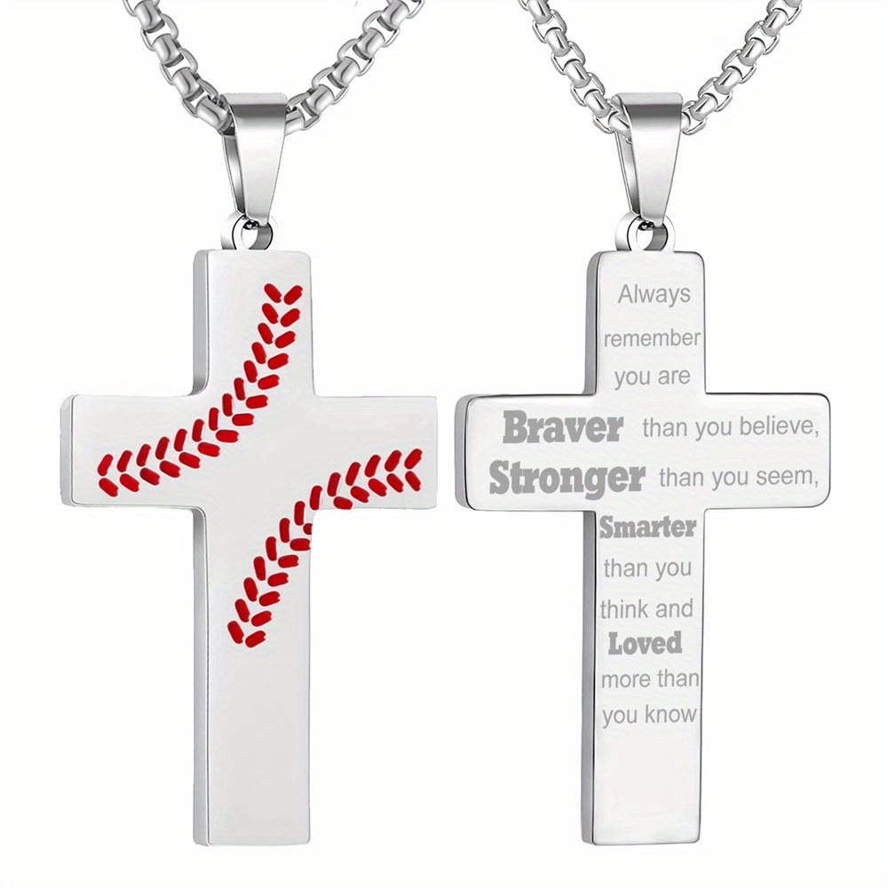Baseball Stitch Cross Necklace: Athletic Devotion & Inspirational Quote
