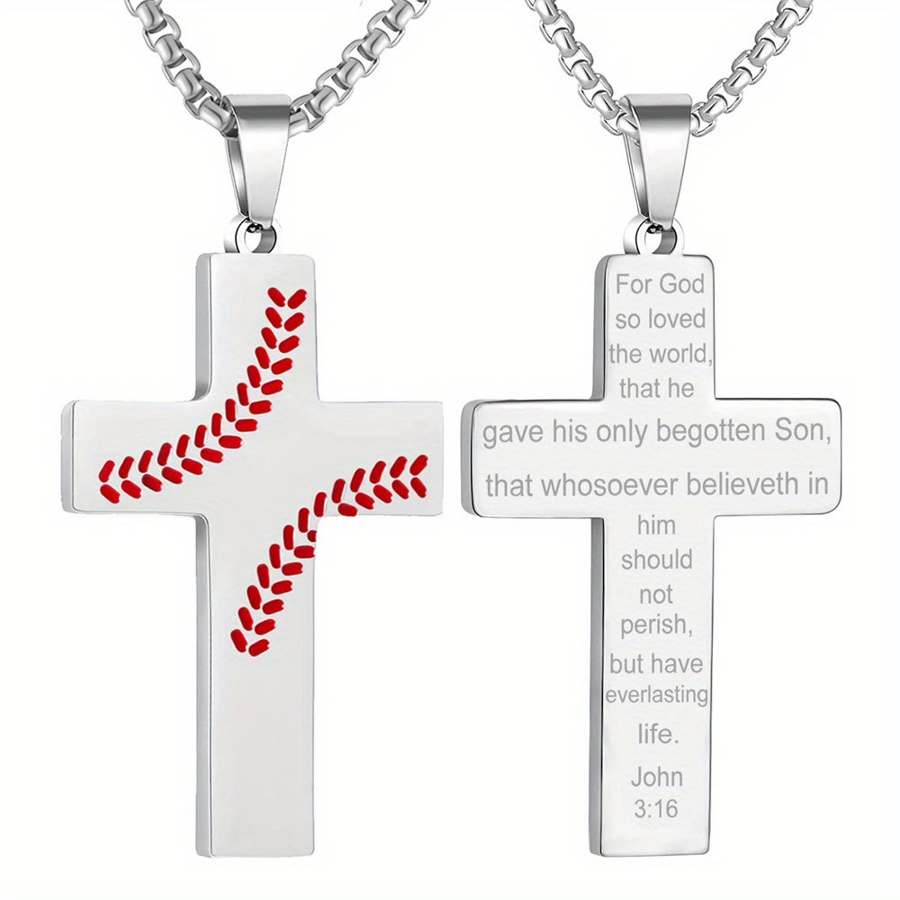 Baseball Stitch Cross Necklace: Athletic Devotion & Inspirational Quote