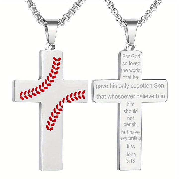 Baseball Stitch Cross Necklace: Athletic Devotion & Inspirational Quote